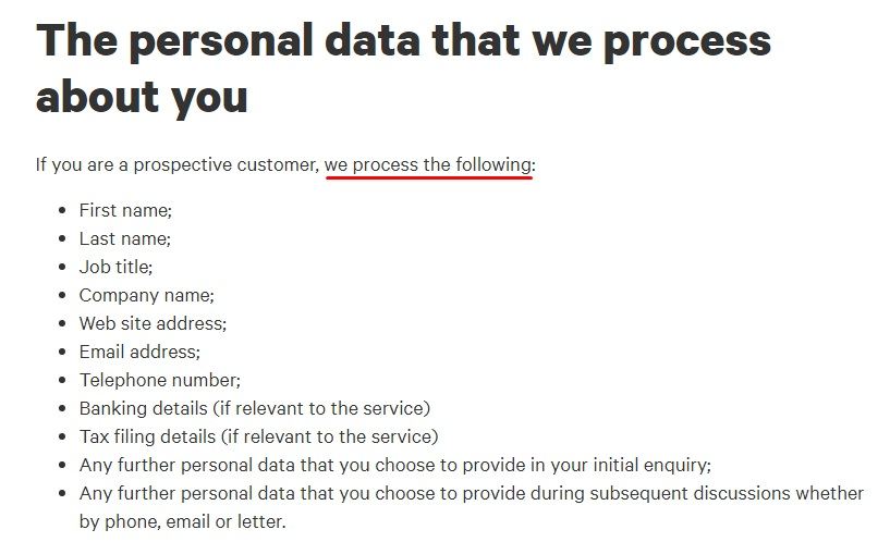 Azets Privacy Statement: Personal data that we process about you clause excerpt