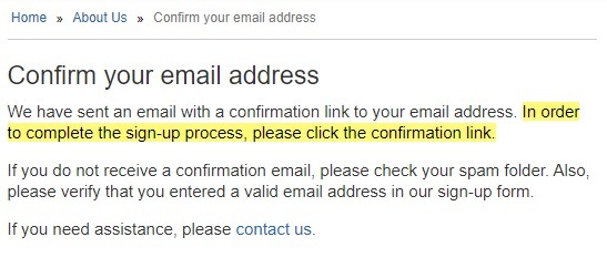 Accellera Confirm Email Address page