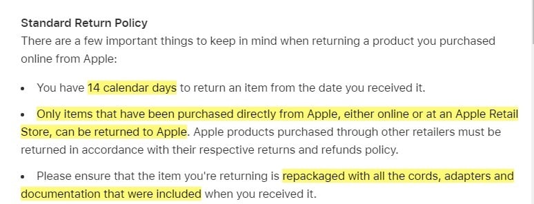 Apple Shopping Help: Returns and Refunds - Standard Policy excerpt