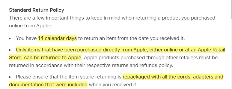 Apple Shopping Help: Returns and Refunds - Standard Policy excerpt