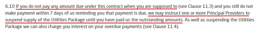 Split The Bills Terms and Conditions: Utility Service clause - Consequences for unpaid amounts section