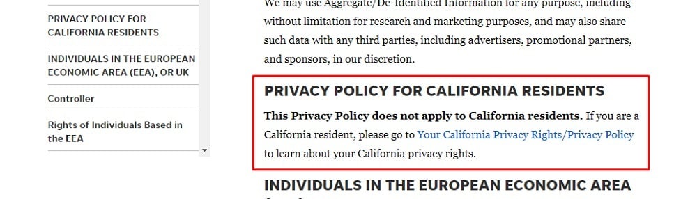 USA Today Privacy Policy: Privacy Policy for California Residents clause