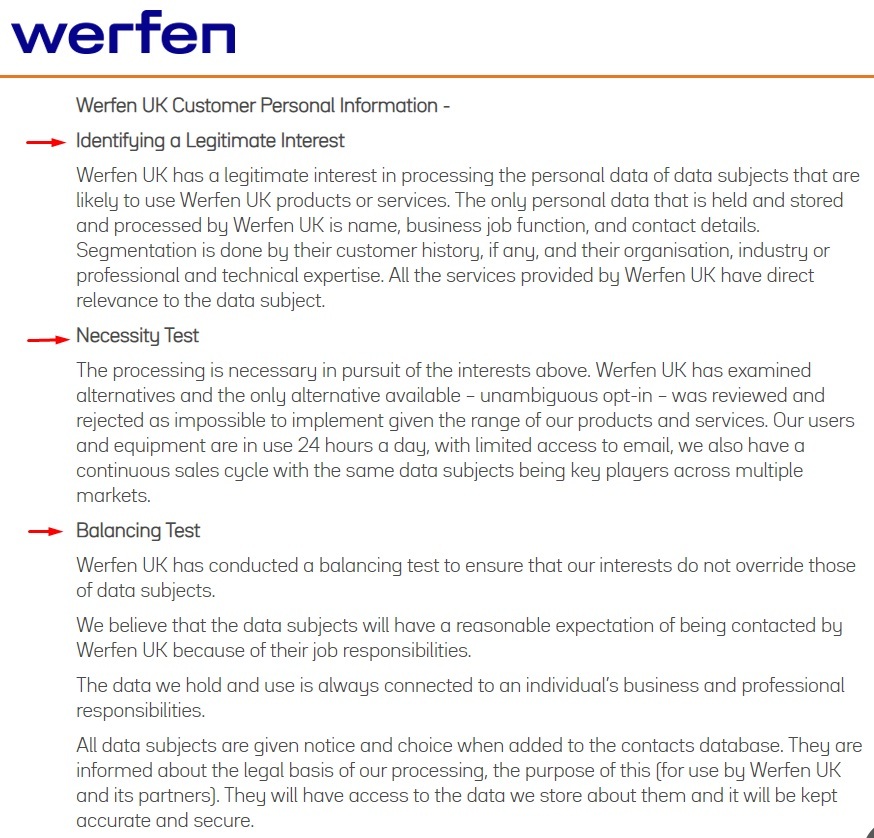 Werfen UK Legitimate Interest Policy: Three step assessment