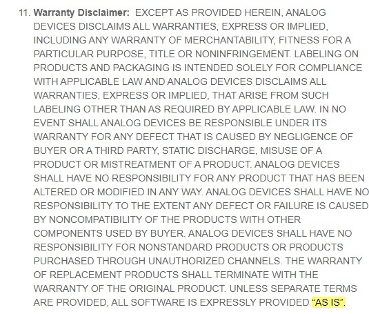 Analog Devices Terms and Conditions: Warranty Disclaimer clause