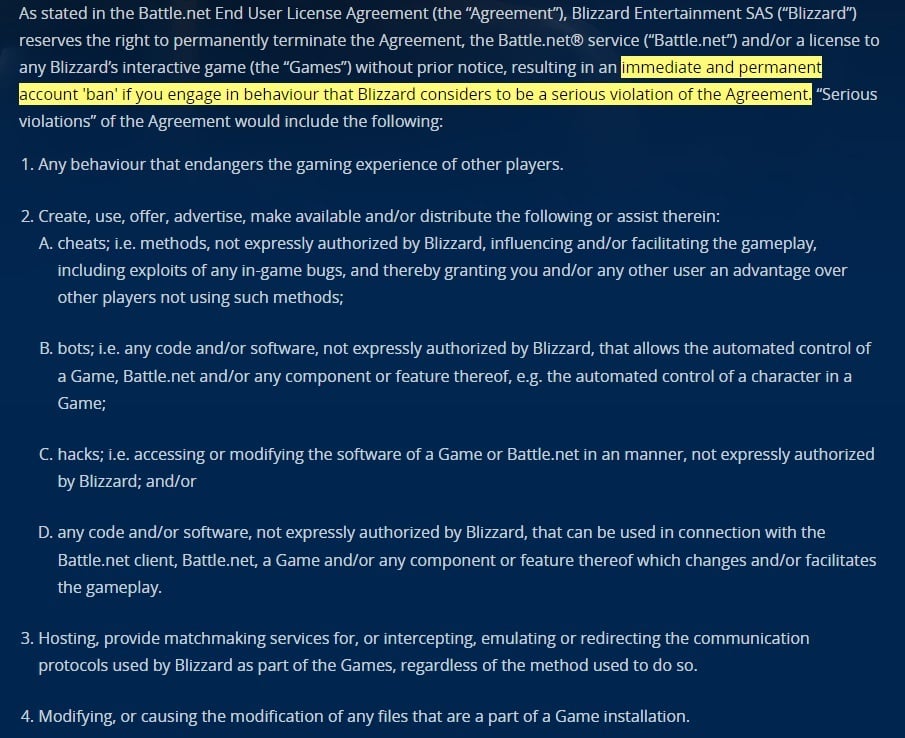 Blizzard Termination of Service Agreement excerpt