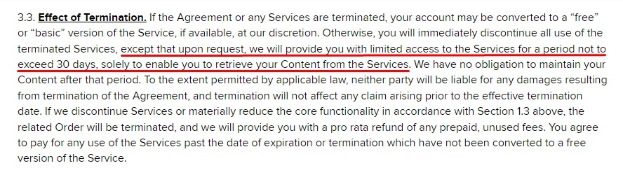 LogMeIn Terms and Conditions: Effect of Termination clause