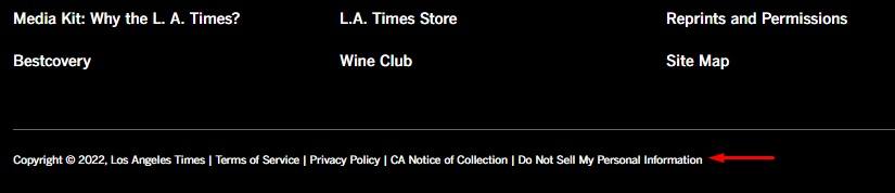 Los Angeles Times website footer with Do Not Sell My Personal Information link highlighted