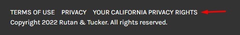 Rutan website footer with California Privacy Rights policy link highlighted