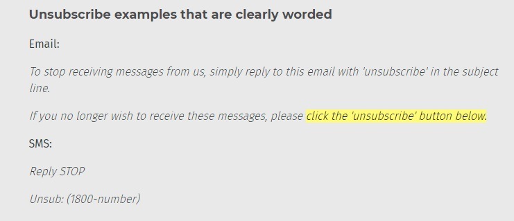 ACMA Spam Act Unsubscribe examples that are clearly worded - Screenshot