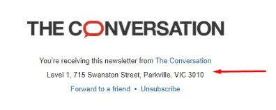 The Conversation email newsletter footer contact information