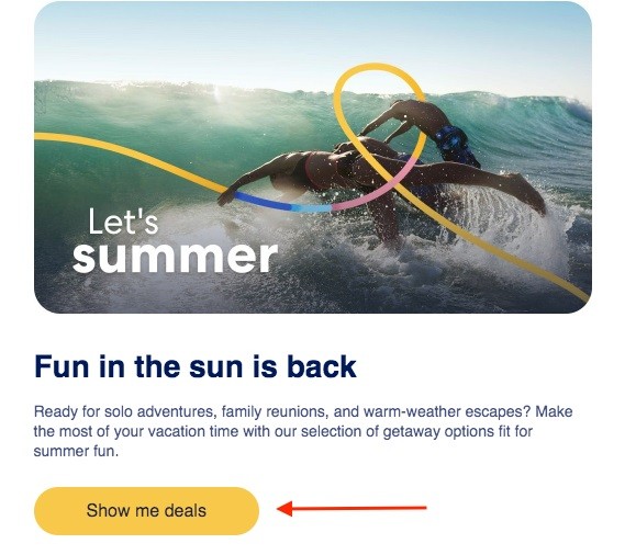 Expedia email with deals button highlighted