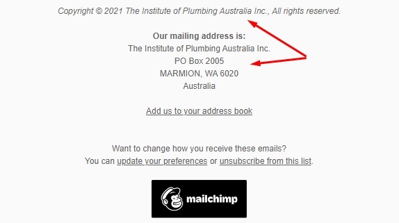 Institute of Plumbing Australia email newsletter footer contact information