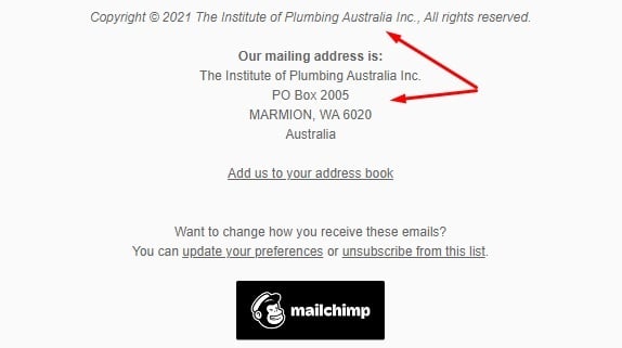 Institute of Plumbing Australia email newsletter footer contact information