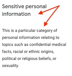 Google Privacy Policy: Sensitive personal information definition