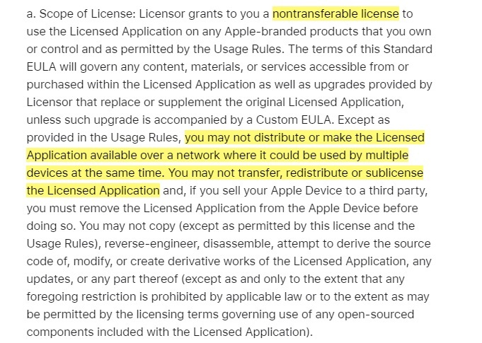 Apple Licensed Application EULA: Scope of License clause