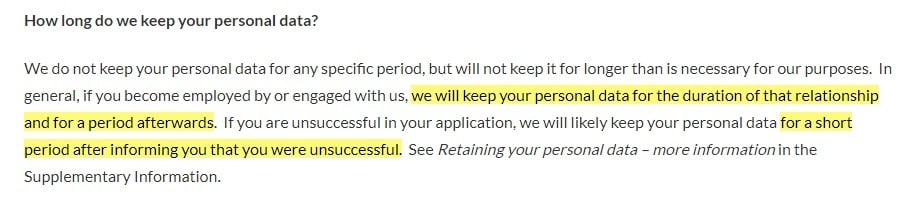 Blackstone Chambers Personal Data and GDPR Policy: How long do we keep your personal data clause