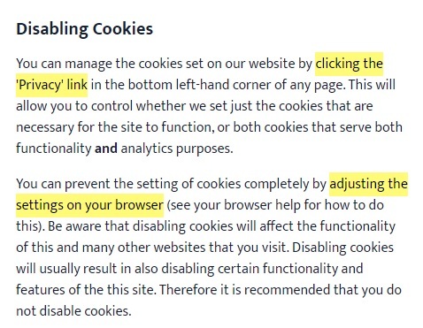 Business and Human Rights Resource Centre Data Usage and Cookies Policy: Disabling Cookies clause
