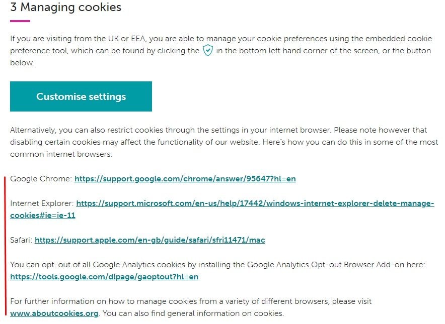 Civica Cookie Policy: Managing Cookies clause
