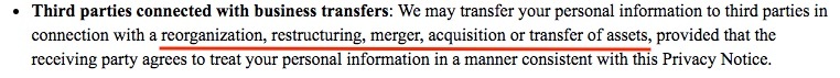 COACH Privacy Policy: With Whom Do We Share Your Personal Information clause - Third parties connected with business transfers excerpt