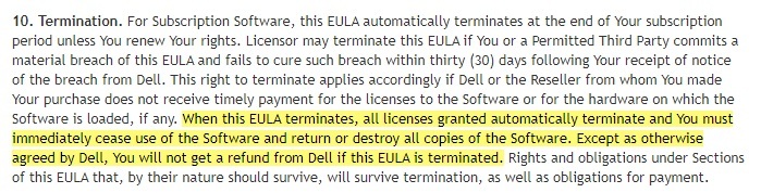 Dell EULA: Termination clause