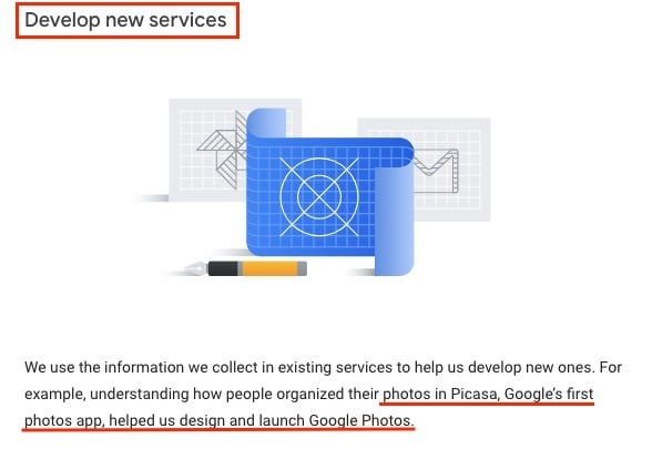 Google Privacy Policy: How we use data clause - Develop new services section