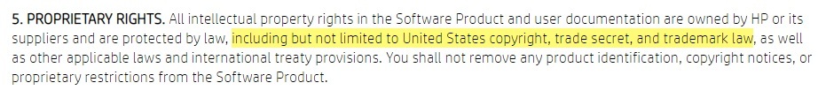 HP EULA: Proprietary Rights clause