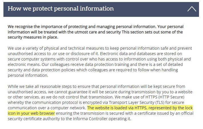 Informa Privacy Policy: How we protect personal information clause
