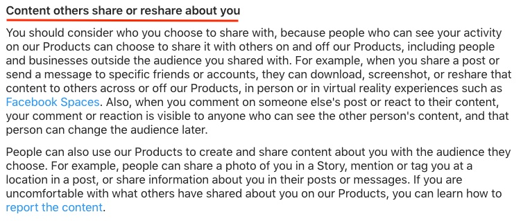 Instagram Data Policy: Content others share or reshare about you clause