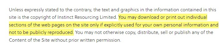 Instinct Terms Conditions and Privacy: Copyright clause