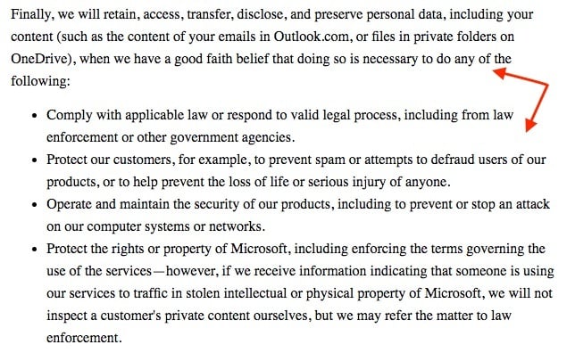 Microsoft Privacy Statement: Reasons we share personal data clause - Necessary to share section