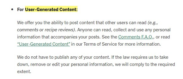 New York Times Privacy Policy: User-Generated Content clause