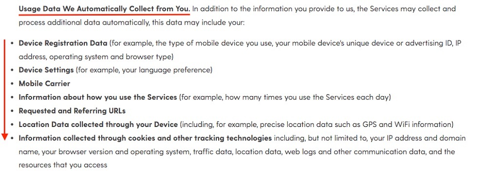Society6 Privacy Policy: Usage Data We Automatically Collect From You clause