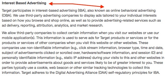 Target Privacy Policy: Interest Based Advertising clause