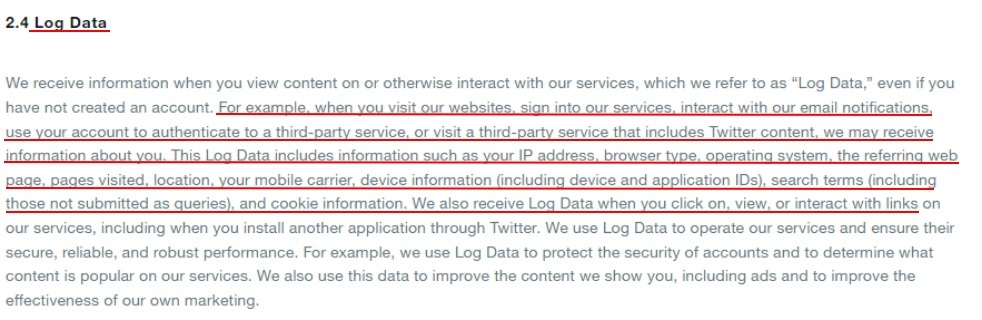 Twitter Privacy Policy: Log Data clause