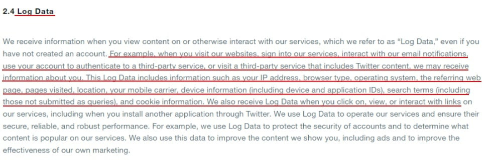 Twitter Privacy Policy: Log Data clause