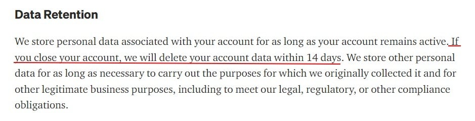 Medium Privacy Policy: Data Retention clause