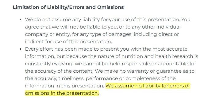 Le Bonheur Children's Hospital: Limitation of Liability and Errors and Omissions disclaimer before a virtual presentation