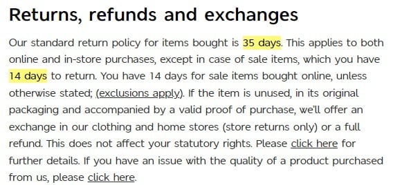 Marks and Spencer FAQ: Returns refunds and exchanges - Summary