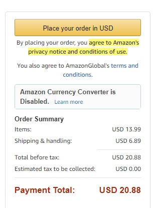 Amazon place order screen with Agree to Privacy Notice and Conditions of Use highlighted