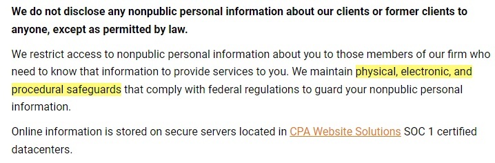 Bakersfield Accountants Privacy Policy: Security clause