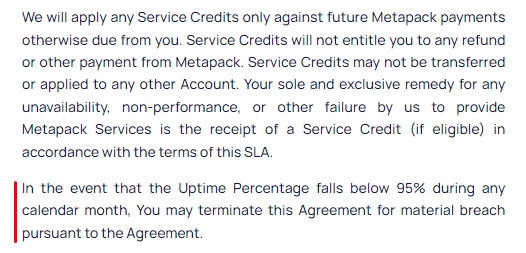 Metapack SLA: Service credits clause excerpt