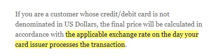 MR PORTER Terms and Conditions: Pricing Policy clause - International customer section