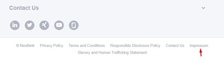 Nexthink website footer with Impressum link highlighted