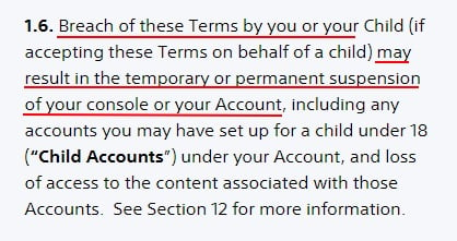 Playstation Terms of Service: Breach of these Terms clause