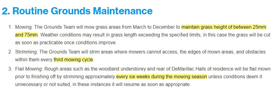 Saint Marys University SLA: Routine Grounds Maintenance clause excerpt