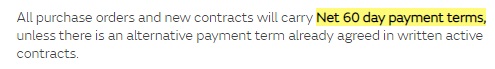 Smith and Nephew Terms and Conditions: Net 60 payment terms clause excerpt