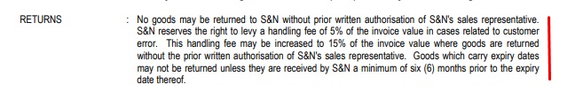 Smith and Nephew Terms and Conditions: Returns clause