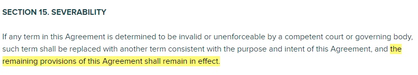 Zendesk Master Subscription Agreement: Severability clause