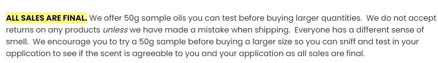 Island Escape FAQ: All Sales are Final section