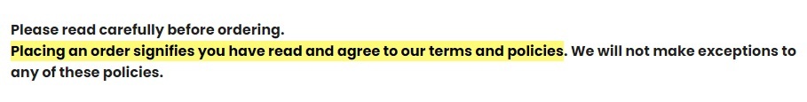 Island Escape FAQ: Placing an order signifies read and agree to terms and policies section